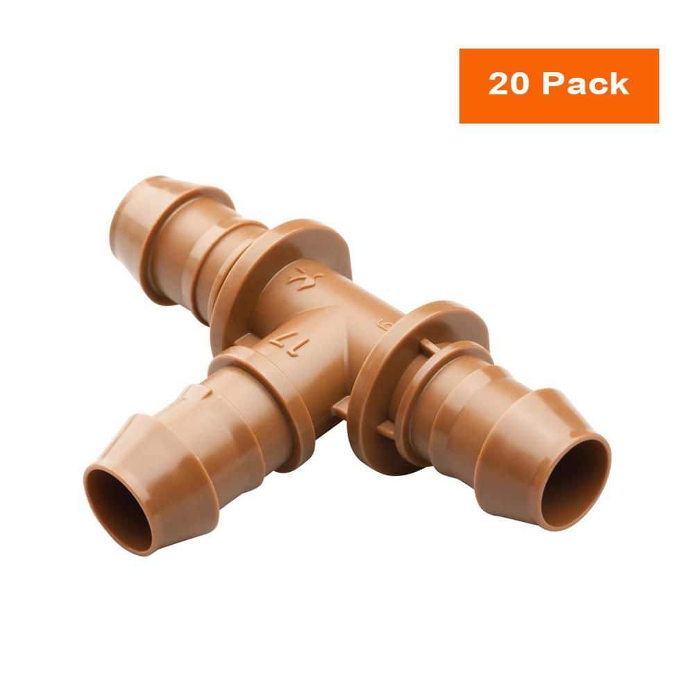 1/2 in. Barbed Tees for Drip Tubing, Brown (20-Pack) - Hercitys