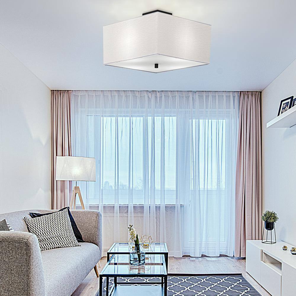 17 in. 4-Light White Fabric Square Semi-Flush Mount Light - Hercitys