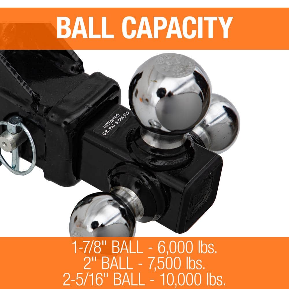 1-7/8 in., 2 in., 2-5/16 in. Chrome Towing Balls Adjustable Tri-Ball Hitch - Hercitys