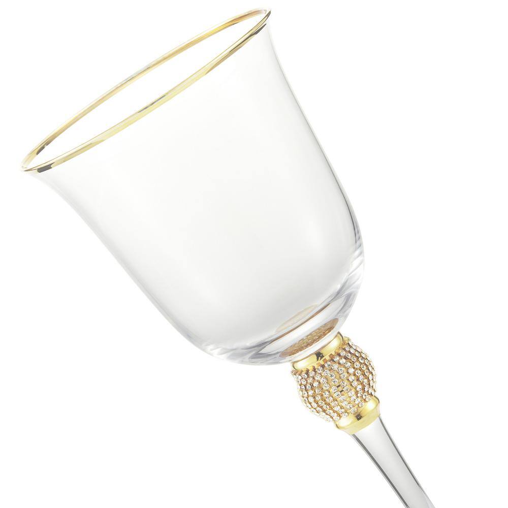 (Set of 2) Luxurious Rose and White 18 oz. Wine Glass with Dazzling Rhinestone Design and Gold Rim - Hercitys