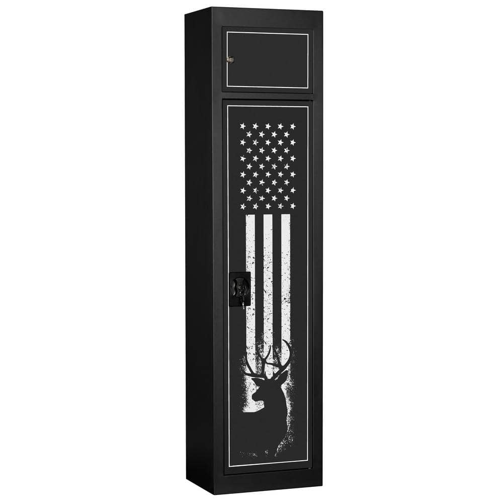 5-Gun Metal Key Lock Gun Cabinet with Separate Storage Area - Hercitys