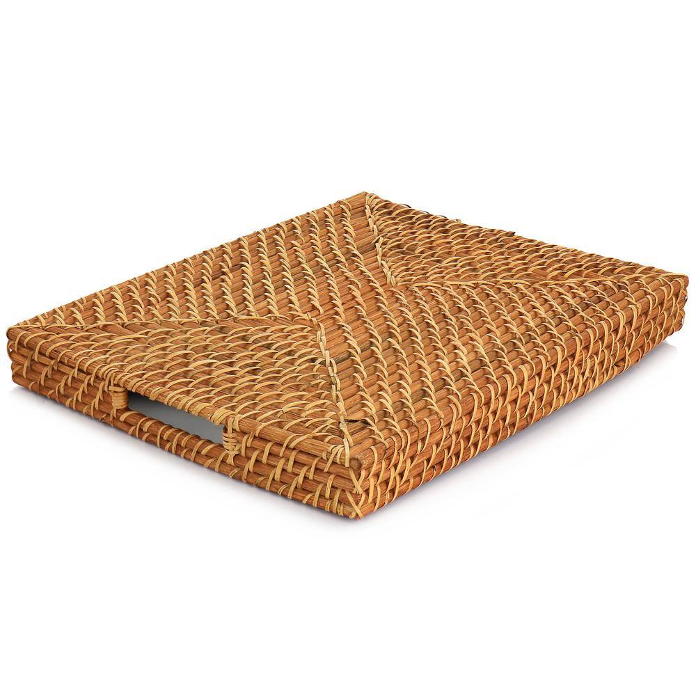 13 Inch x 16 Inch x 1.75 Inch Rattan Woven Serving Tray in Brown - Hercitys