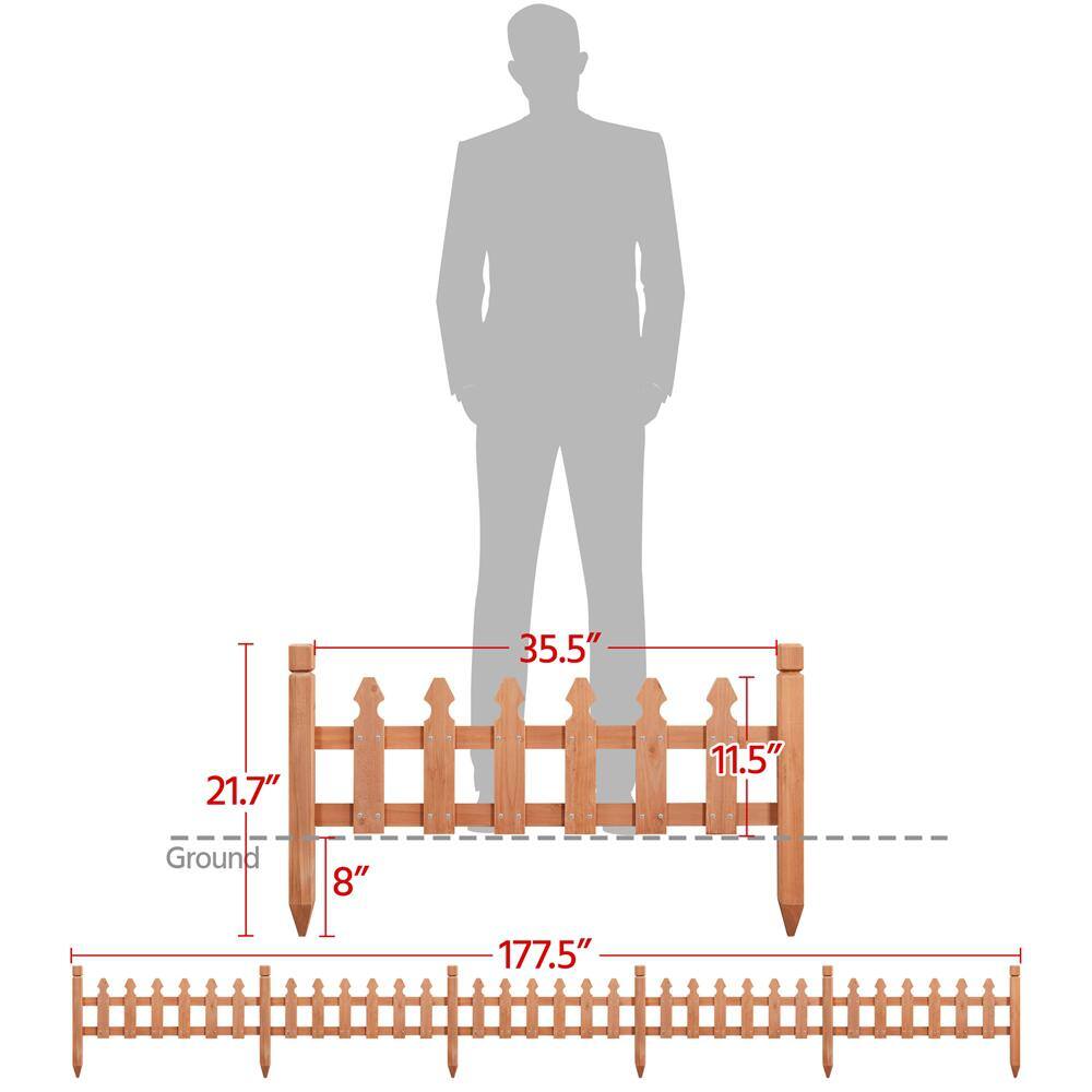 11.5 in. H x 35.5 in. W Rustic Wood Garden Fence Pricket Fencing Border Set of 5 Products - Hercitys