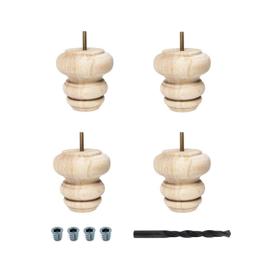 4 in. x 4 in. Unfinished Solid Hardwood Round Bun Foot (4-Pack) - Hercitys