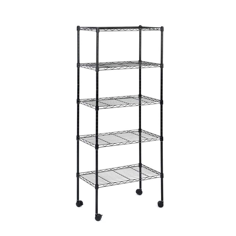 5-Tier Heavy Duty Shelving Unit, Wire Metal Stackable Storage Shelf for Kitchen, Garage, 1-Pack in Black - Hercitys