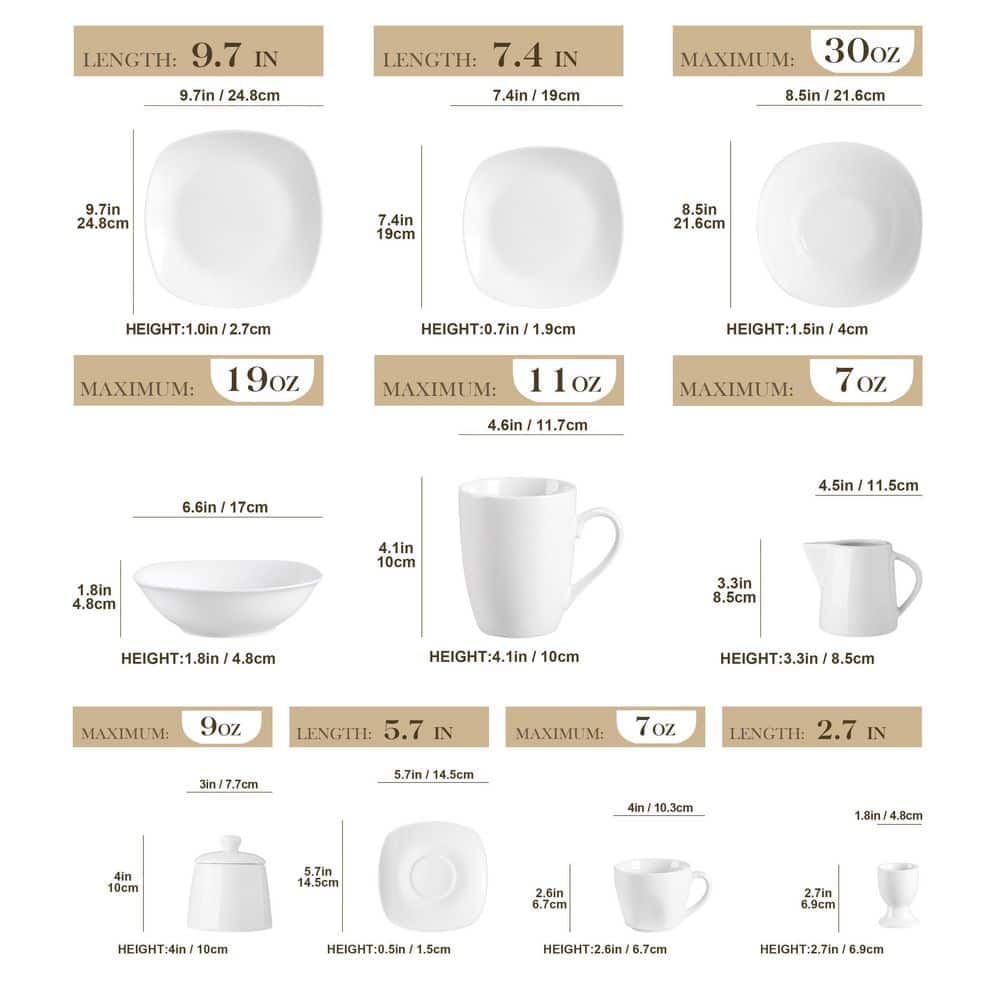 50-Piece Neutral White Porcelain Dinnerware Set - Hercitys