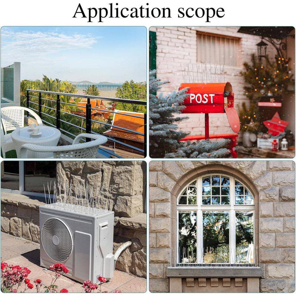 10 in. Plastic Base Bird Spikes with Stainless Steel Strips, 4-Pack - Hercitys