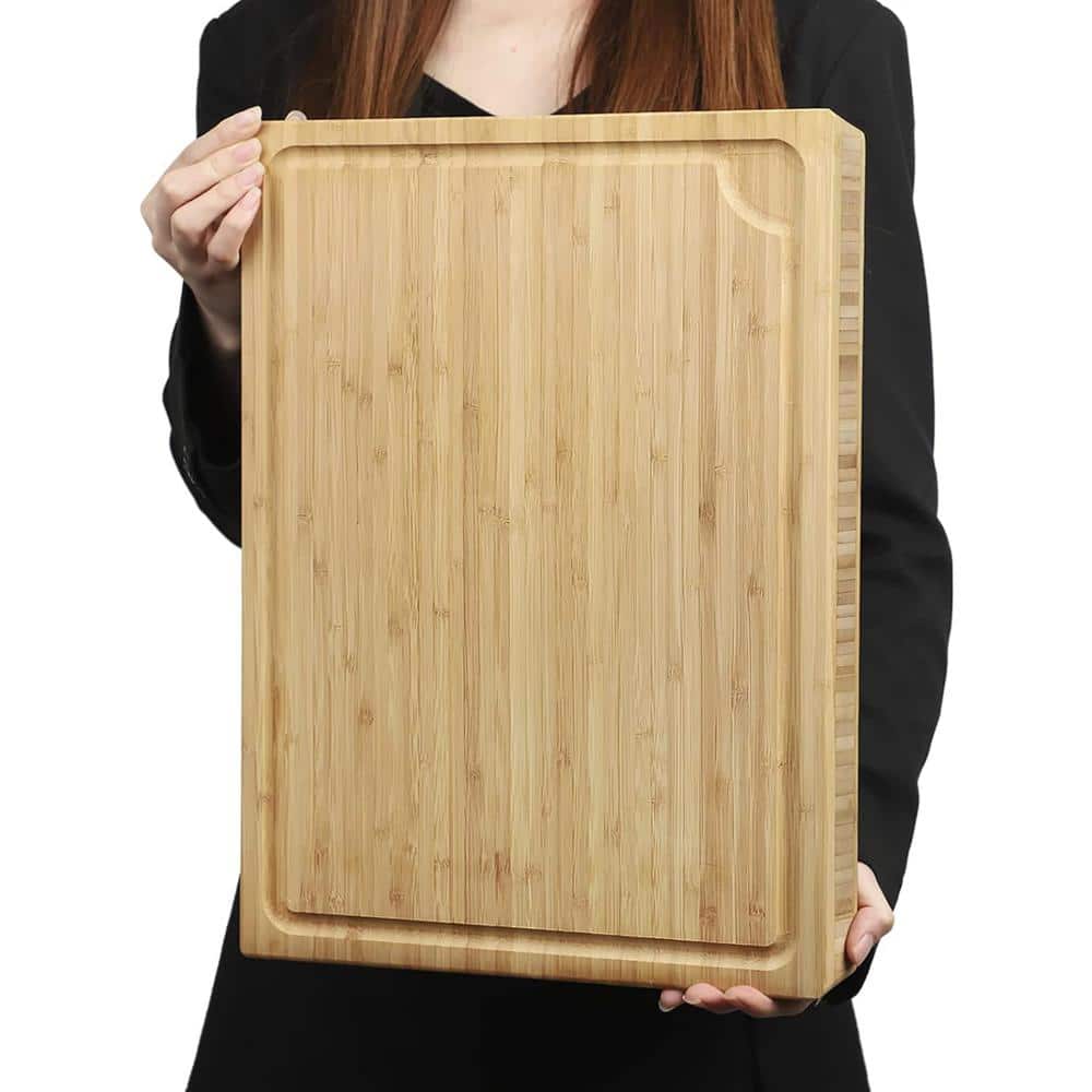 17.7 x 13.2 in. Rectangular Large Bamboo Cutting Board Juice Groove for Kitchen Counter Sink - Hercitys