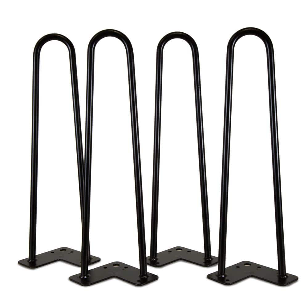 16 in. Mid-Century Modern Satin Black Hairpin Table Legs, 1/2 in. Diameter, Set of 4 - Hercitys