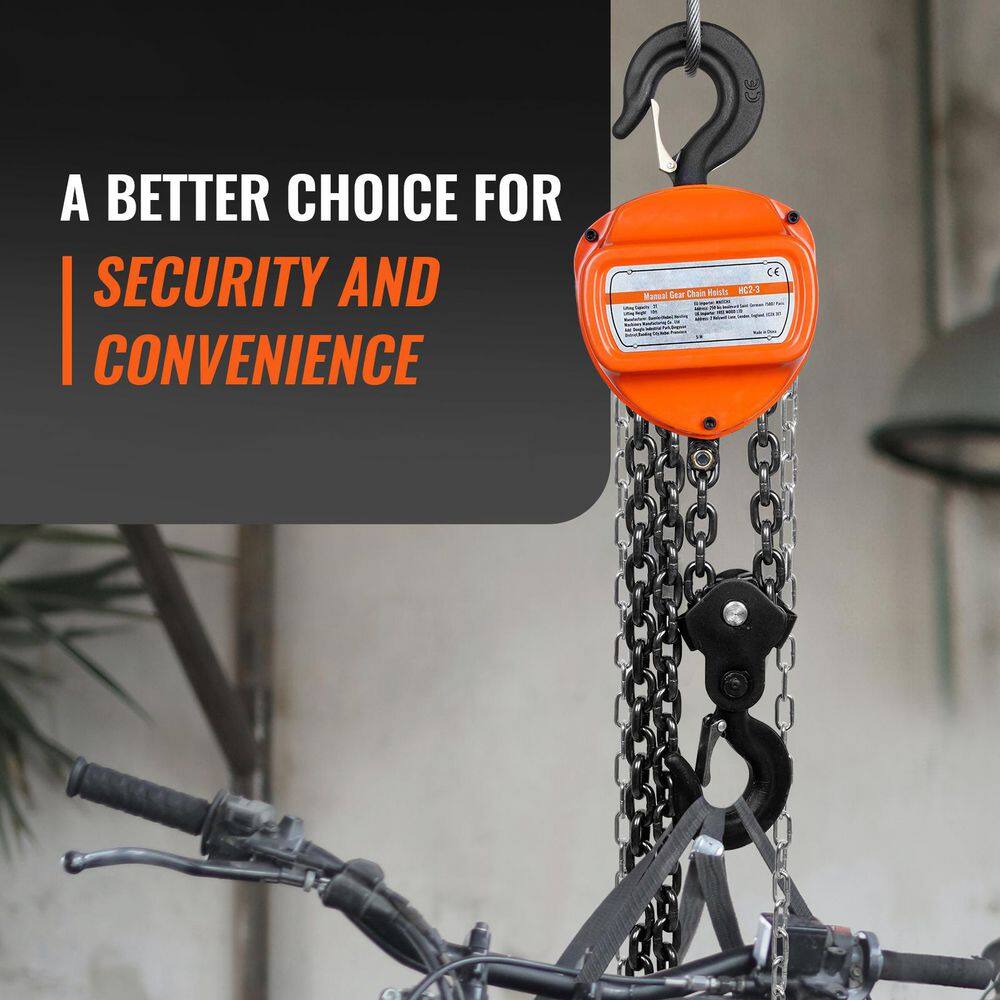 2 Ton Hand Chain Hoist 10 ft. Come Along, 4,400 lbs. Capacity G80 Gal.vanized Carbon Steel with Double-Pawl Brake - Hercitys
