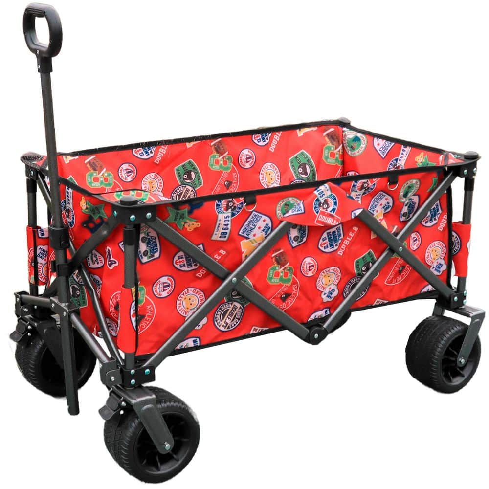 4.6 cu. ft. Utility Steel Park Garden Cart Tool Customized Color Folding Camping Trolley Outdoor Picnic Beach Wagon, Red - Hercitys