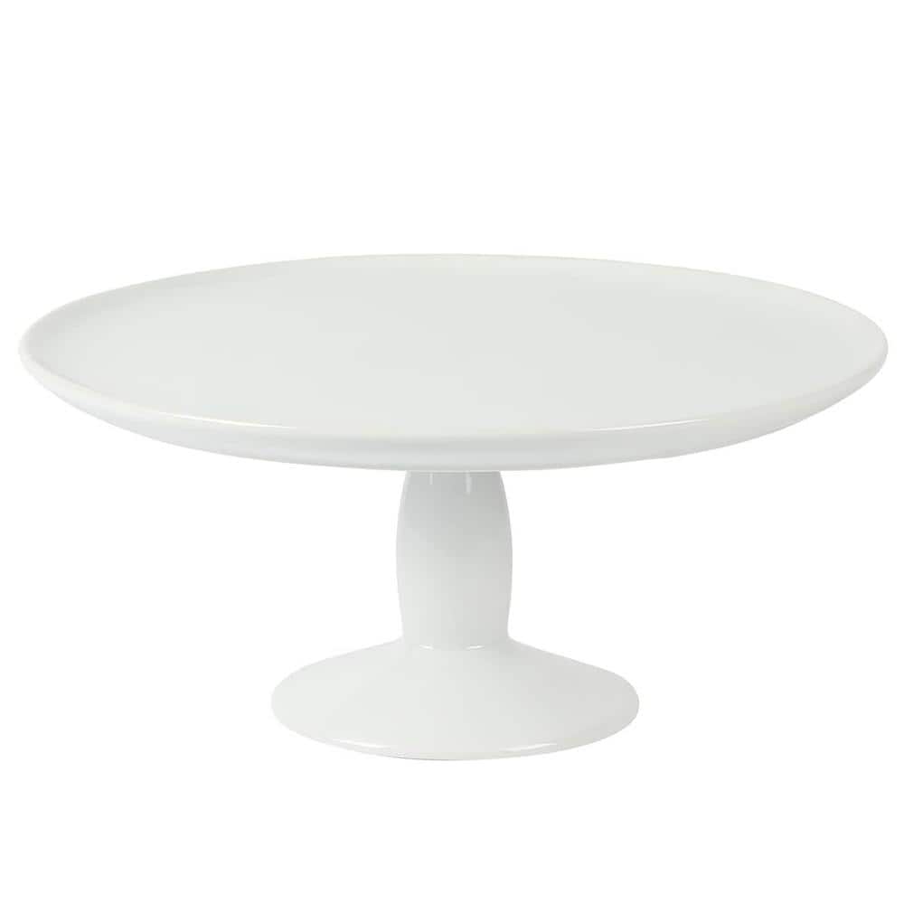 12 in. Single Tier White Ceramic Round Cake Stand with Server - Hercitys