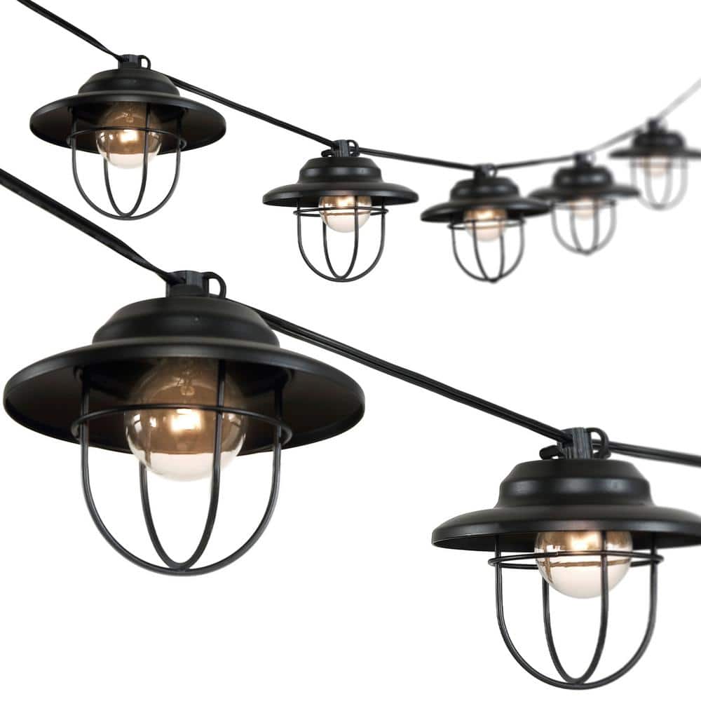 10-Light Outdoor/Indoor 10 ft. Plug-in Globe Bulb Shape Rustic Farmhouse G40 Cage String Lights, Black - Hercitys