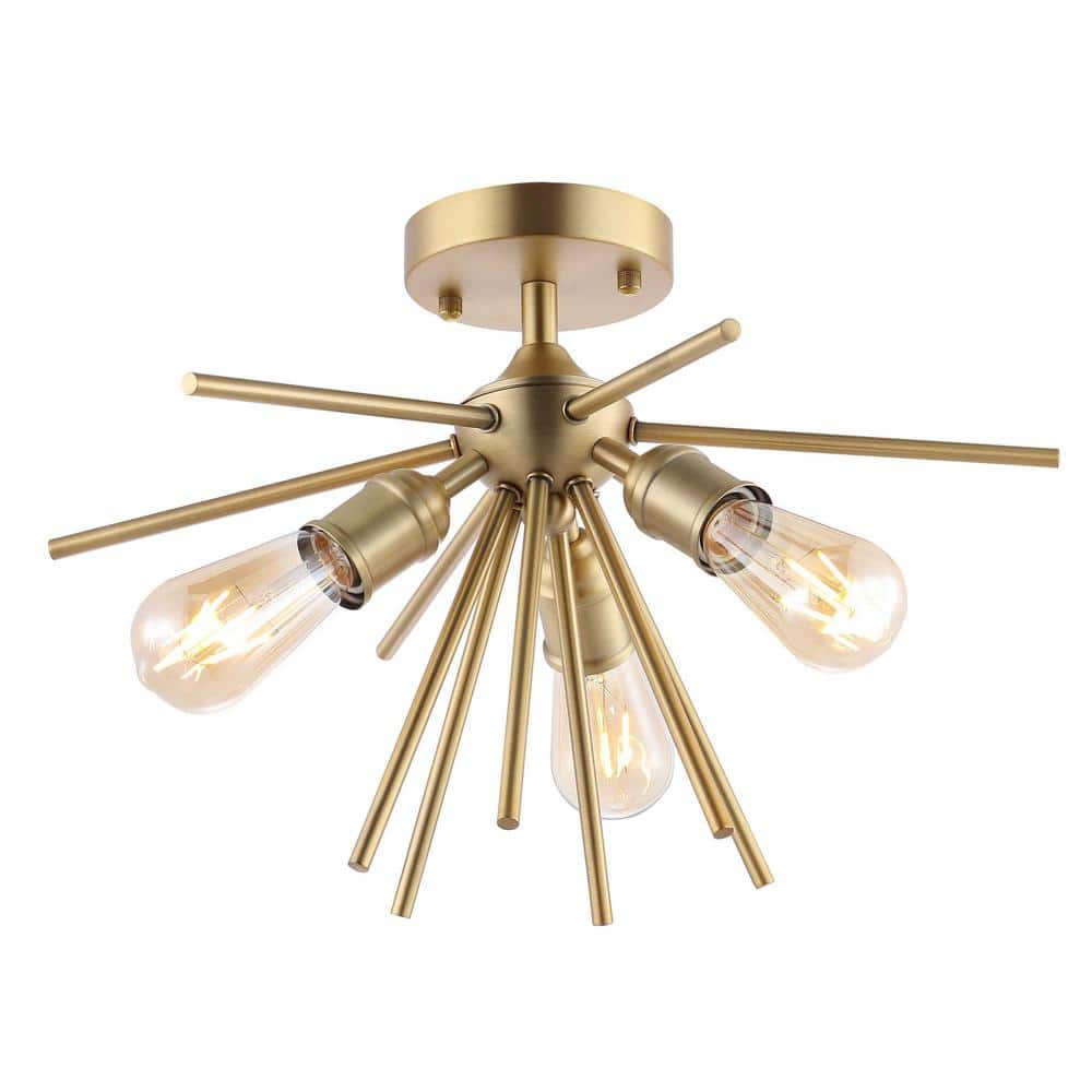 10.6 in. 3-Light Painted Semi- Flush Mount with No Bulbs Included Golden - Hercitys