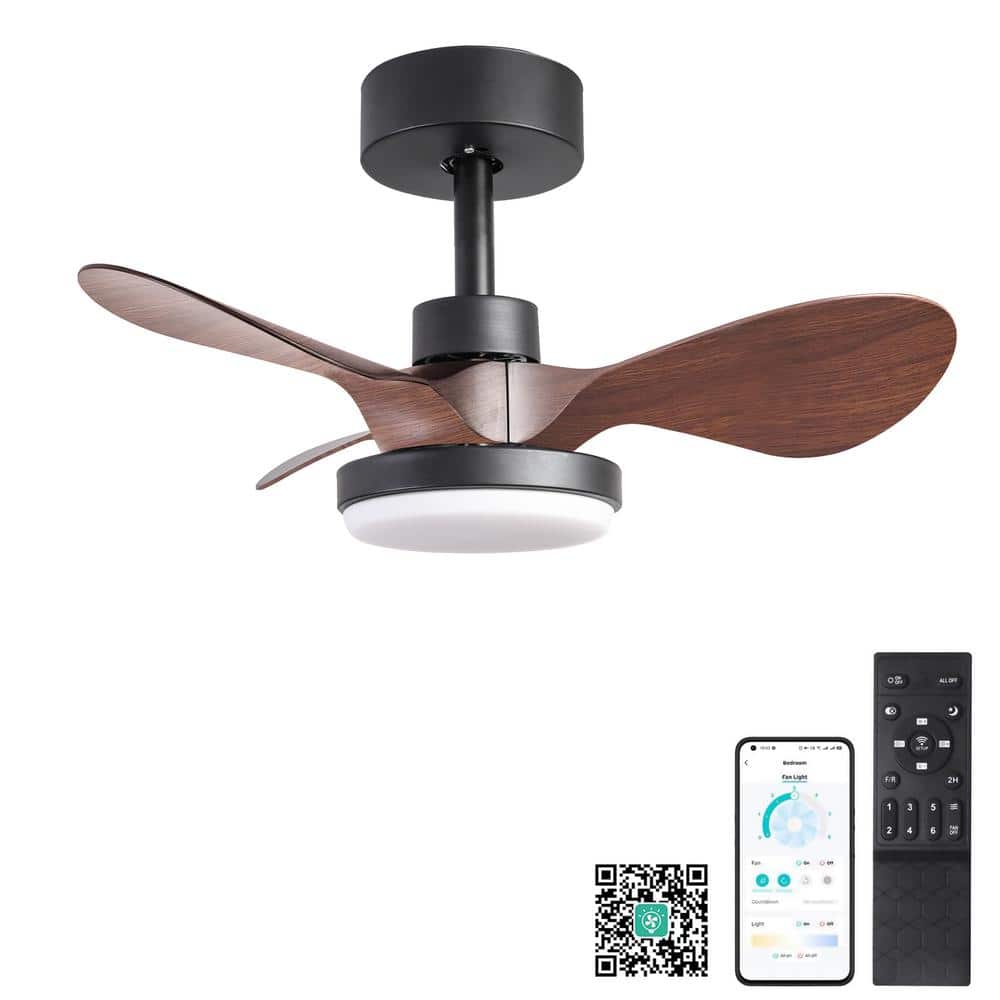 24 in. LED Indoor Matt Black Smart Ceiling Fan with App and Remote Control and 3 Colors Dimmable - Hercitys