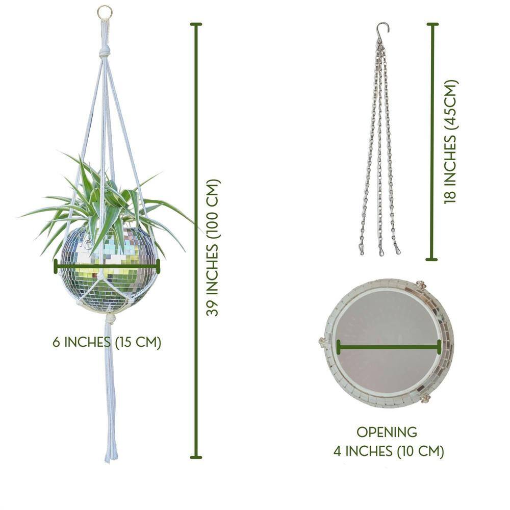 4 in. Dia Silver Plastic and Glass Hanging Basket with Chain and Macrame Rope (1-Pack) - Hercitys