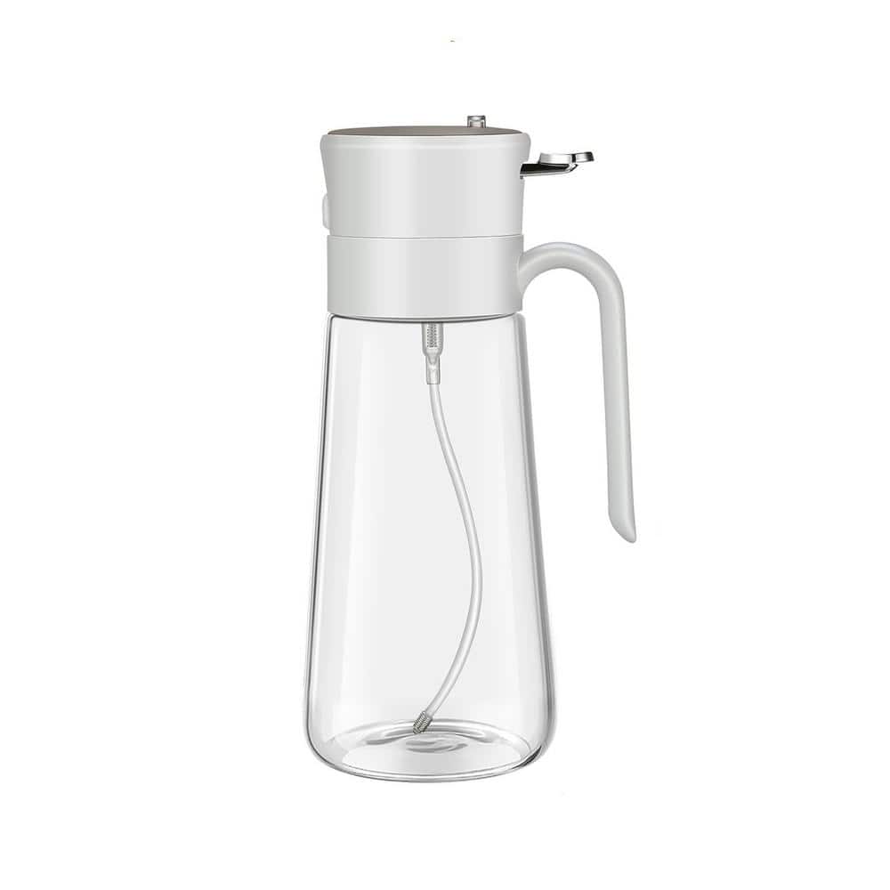 2 in. 1-Glass Olive Oil Dispenser Bottle Oil Sprayer 18 oz. for Kitchen Cooking in White (1-Pack) - Hercitys