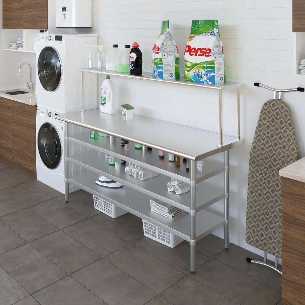 12 in. Deep x 72 in. Long Stainless-Steel Single Tier Over Shelf-Kitchen Prep Table - Hercitys