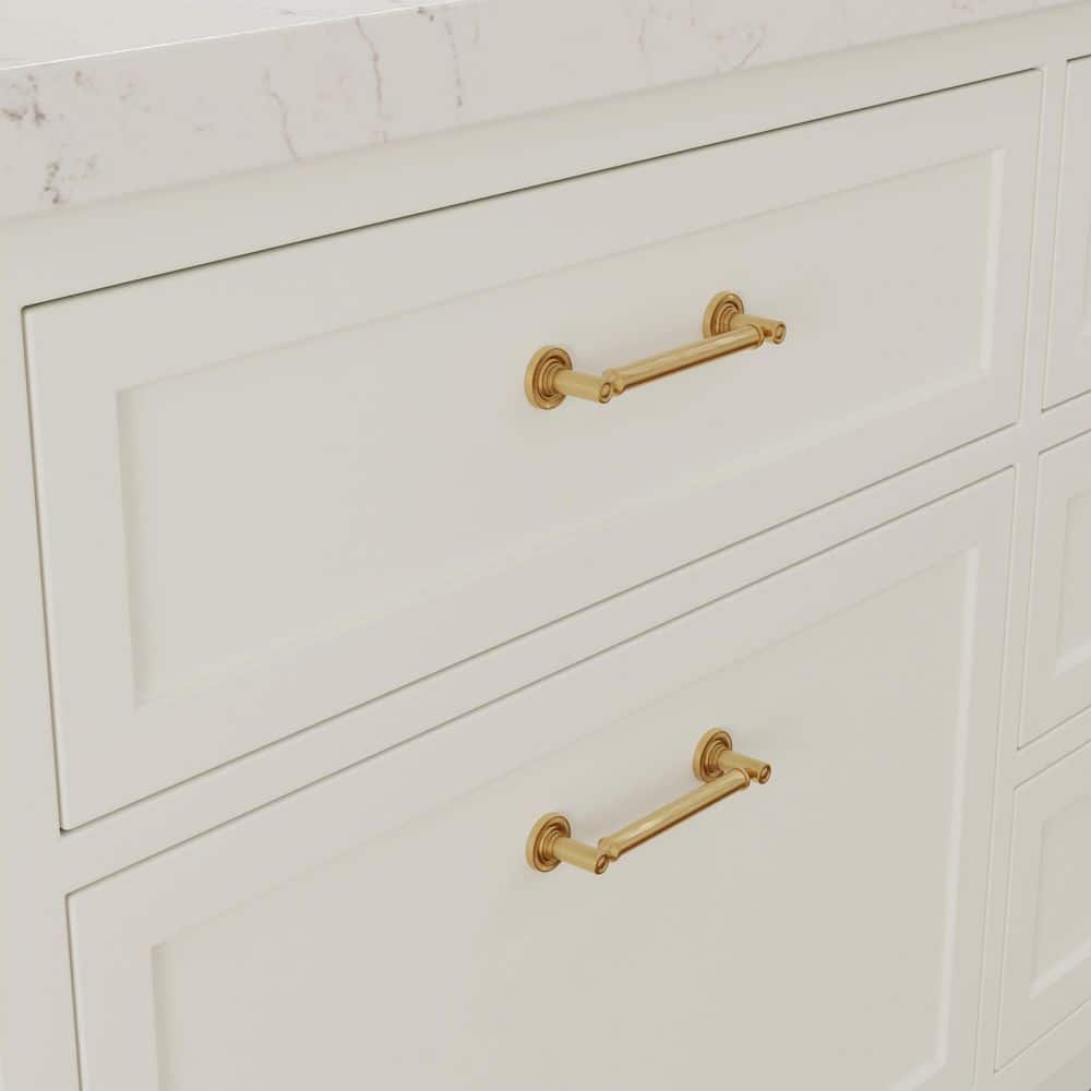 10-Pack Minted 5 in. (127 mm) Center-to-Center Traditional Satin Brass Bar Drawer Pull - Hercitys