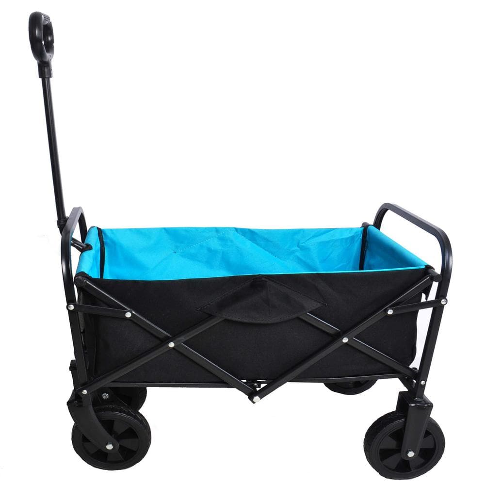 1.35 cu.ft. Black and Blue Fabric Steel Frame Folding Wagon Garden Cart for Shopping Beach - Hercitys