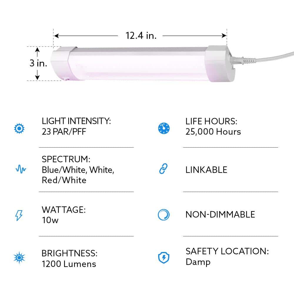 1 ft. 12-Watt White LED 3 Adjustable Spectrum w/Remote Control Linkable Plant Grow Light Fixture White Adjustable Light - Hercitys