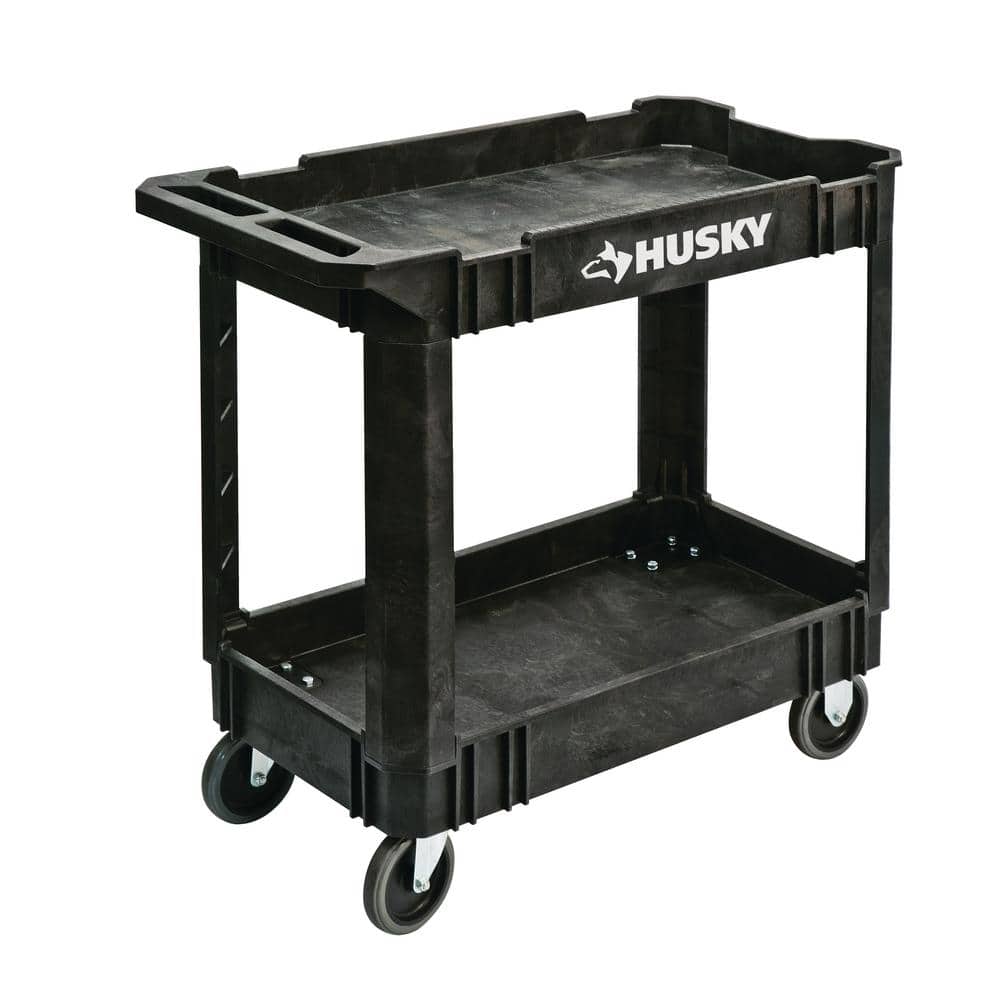 2-Tier Plastic 4-Wheeled Service Cart in Black - Hercitys