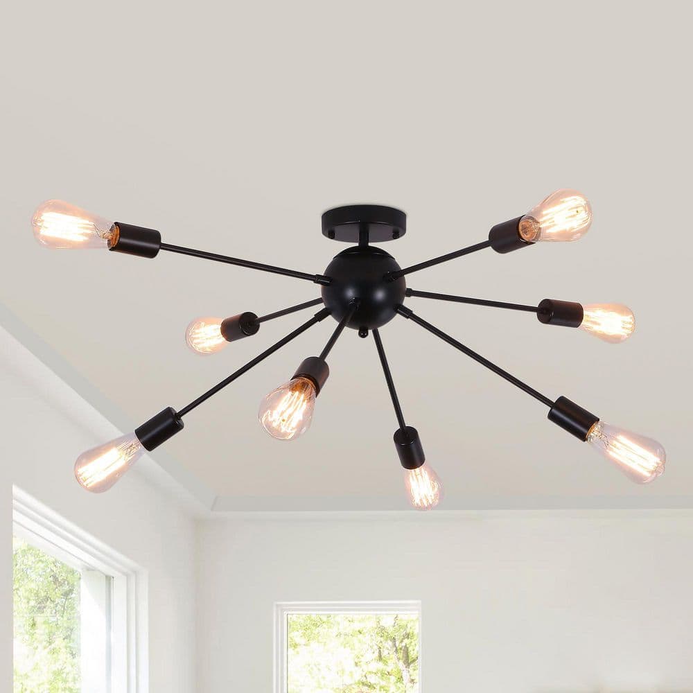 30.11 in. 4-Light Black Industrial Semi-Flush Mount with No Bulbs Included - Hercitys