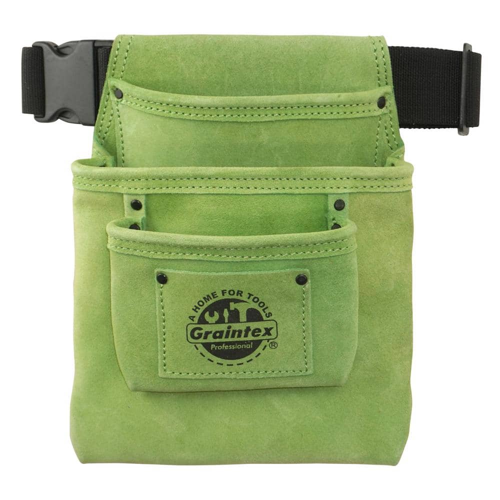 3-Pocket Nail and Tool Pouch with Lime Green Suede Leather Belt - Hercitys