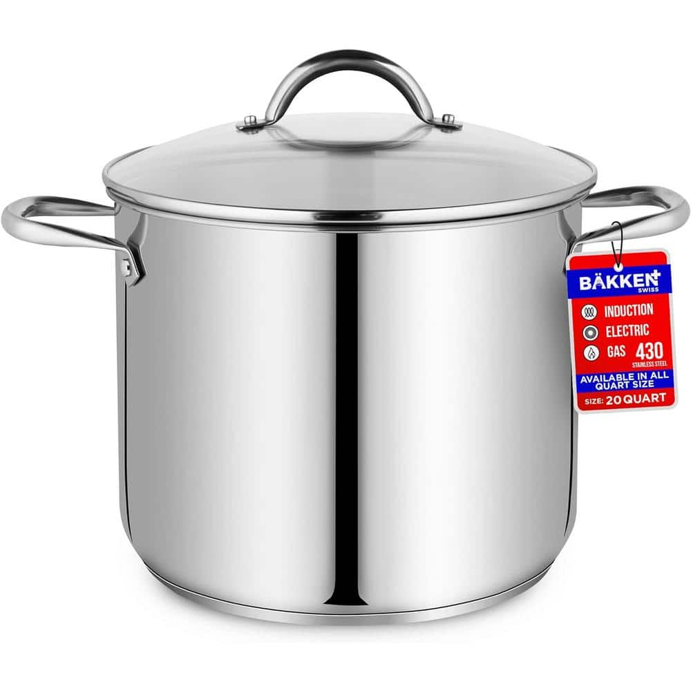 20 qt. Non-Toxic and Non-Allergic Stainless Steel Stock Pot with Tempered Glass See-Through Lid and Extra-Large Handles - Hercitys