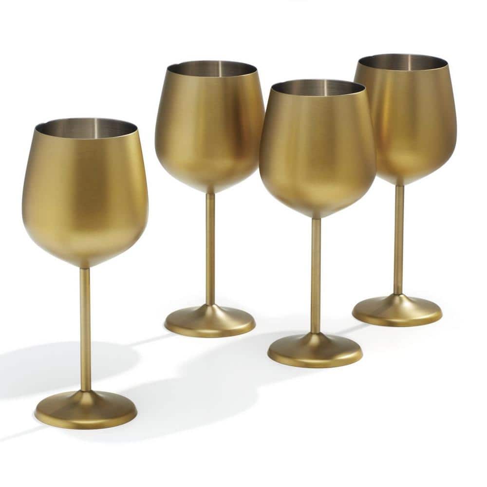 18 oz. Gold Stainless Steel White Wine Glass Set (Set of 4) - Hercitys