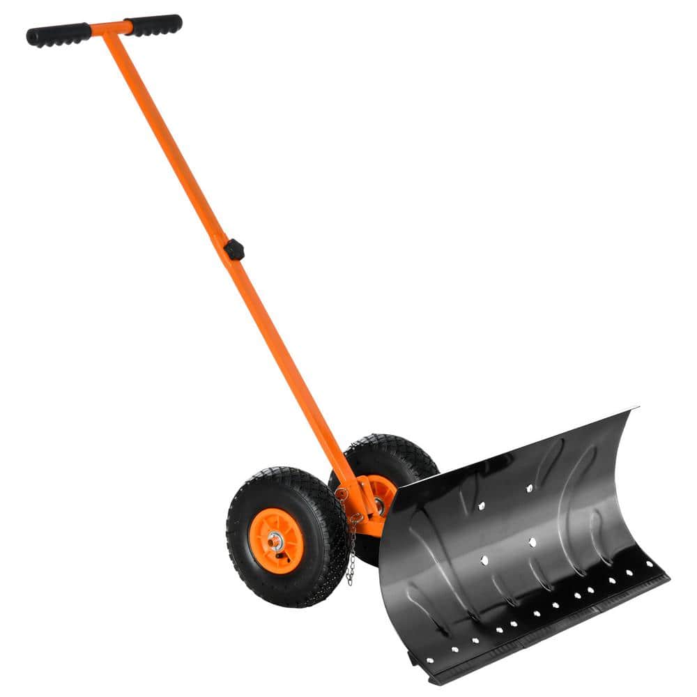 40.25 in Steel Handle Steel Snow Shovel, Snow Shovel with Wheels, Cushioned Adjustable Angle Handle Snow Removal Tool - Hercitys