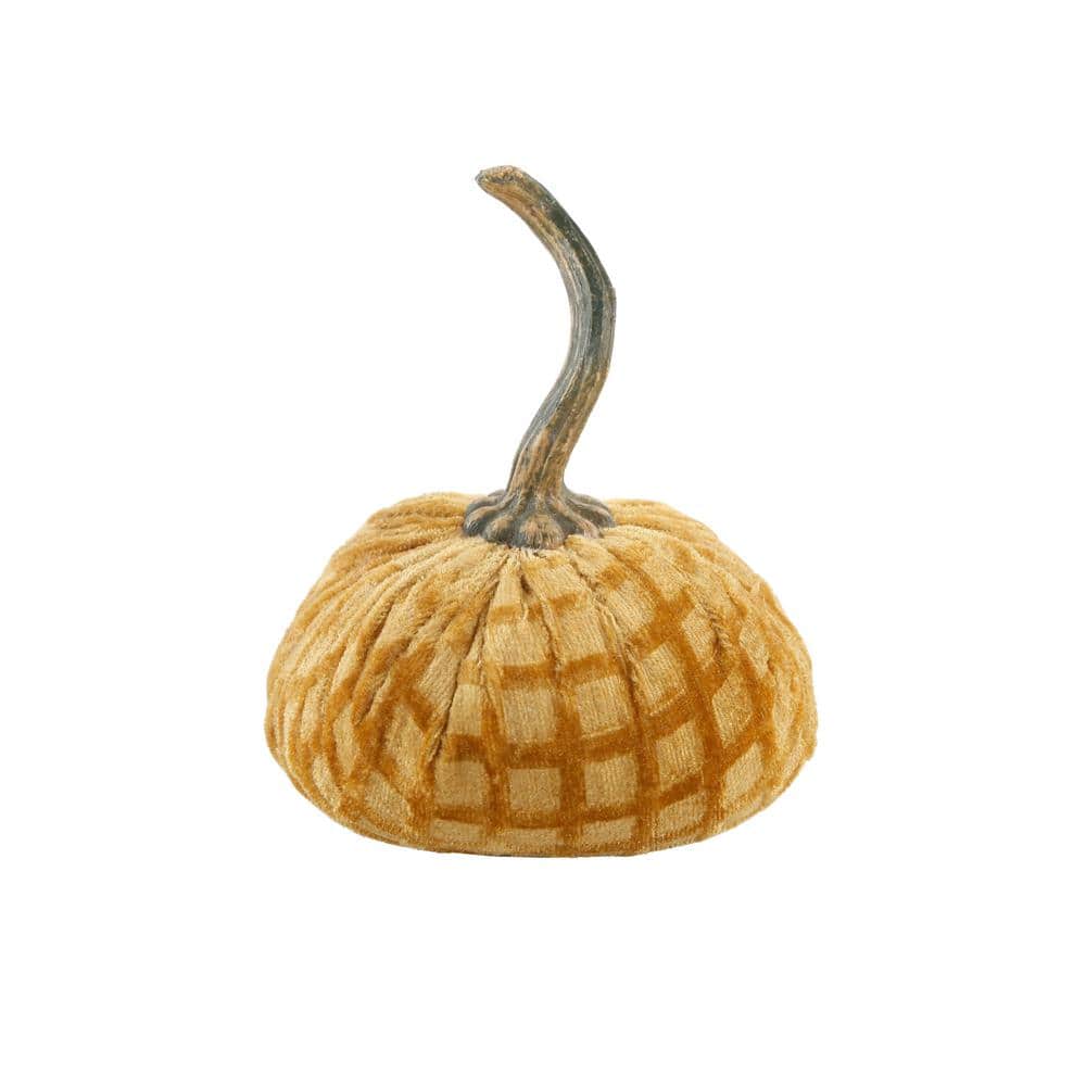 4.75 in. D x 6.5 in. H Small Gold Plaid Velvet Pumpkin - Hercitys