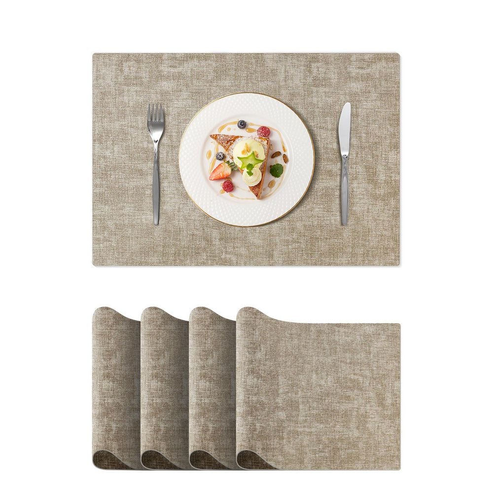 11.8 in. W x 16.9 in. H Grey Leather Heat Resistant Placemats Set of 4 for Dining Tables - Hercitys