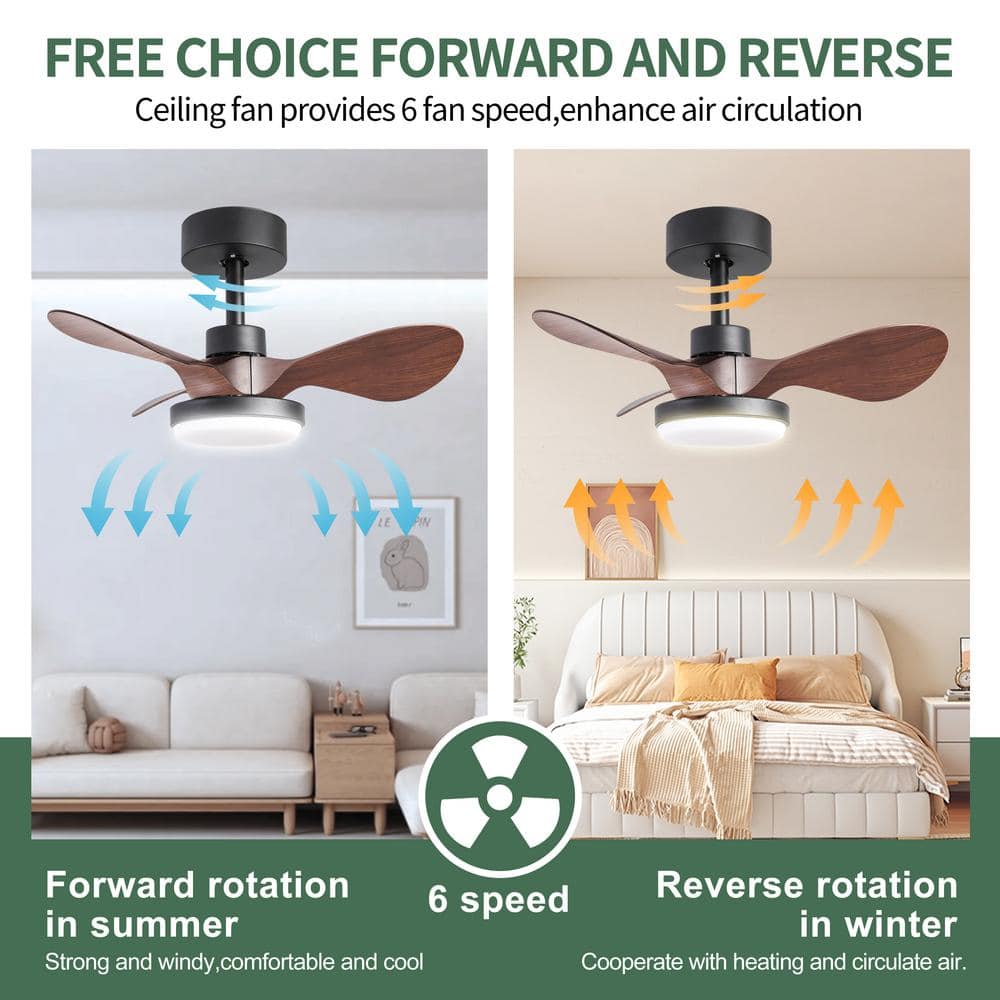 24 in. LED Indoor Matt Black Smart Ceiling Fan with App and Remote Control and 3 Colors Dimmable - Hercitys