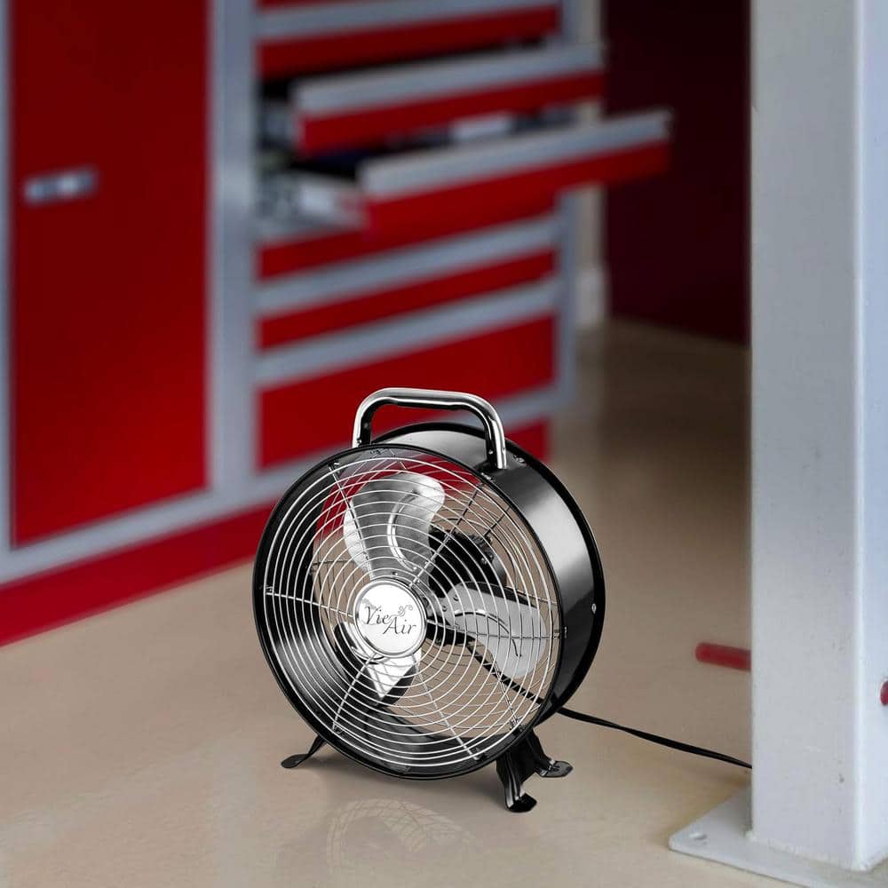 12 in. Dual-Speeds Drum Fan High Velocity Powerful and Quiet Dual Speed Retro Metal Drum Fan in Black Finish - Hercitys