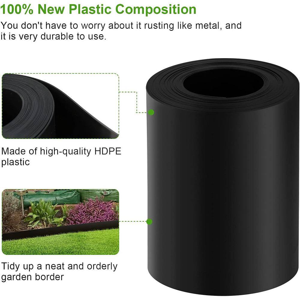 10 in. W x 150 ft. L Black Recycled Flexible HDPE Coiled Terrace Board Landscape Edging Against Invading Weeds - Hercitys