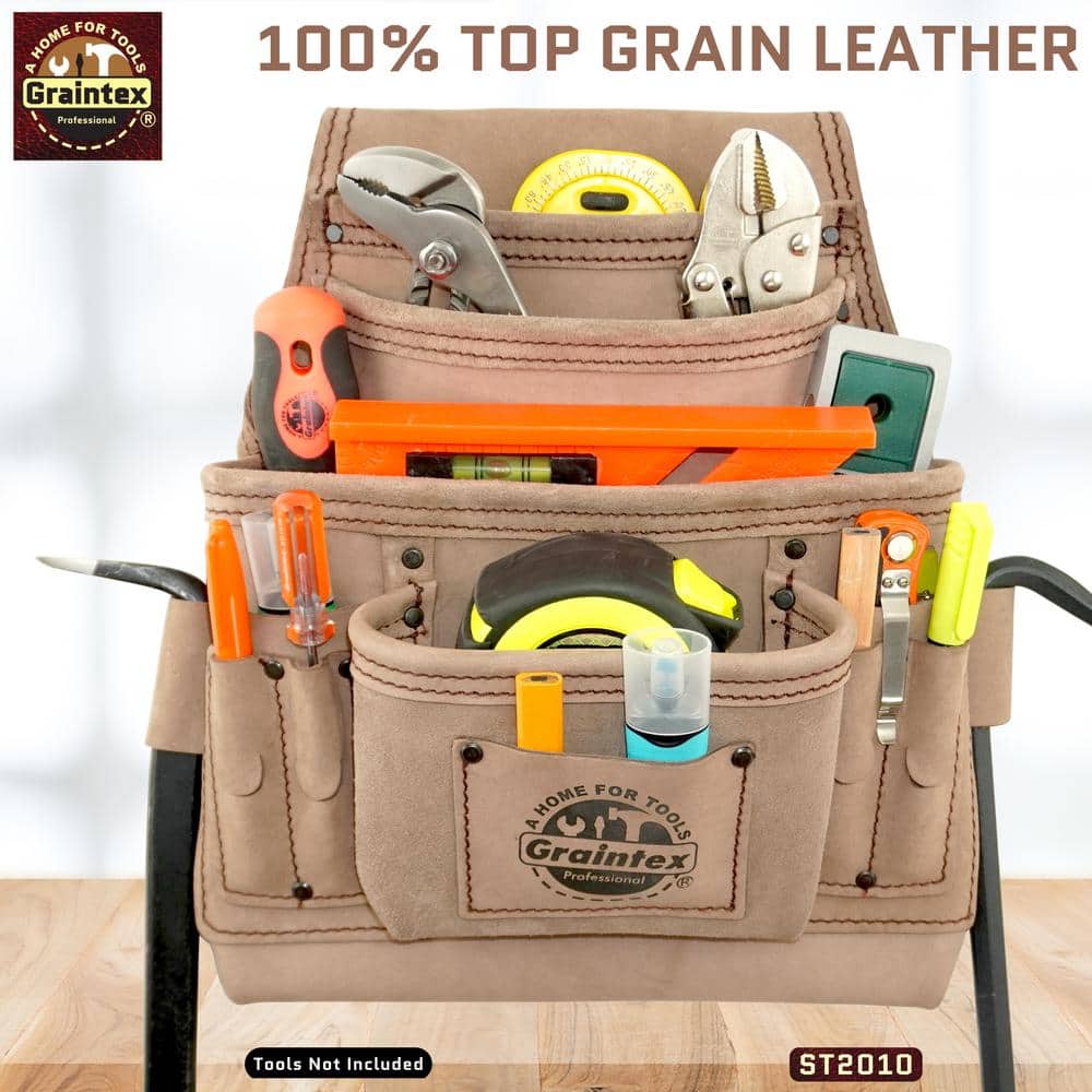 10 Pocket Beige Top Grain Leather Nail and Tool Pouch - Hercitys