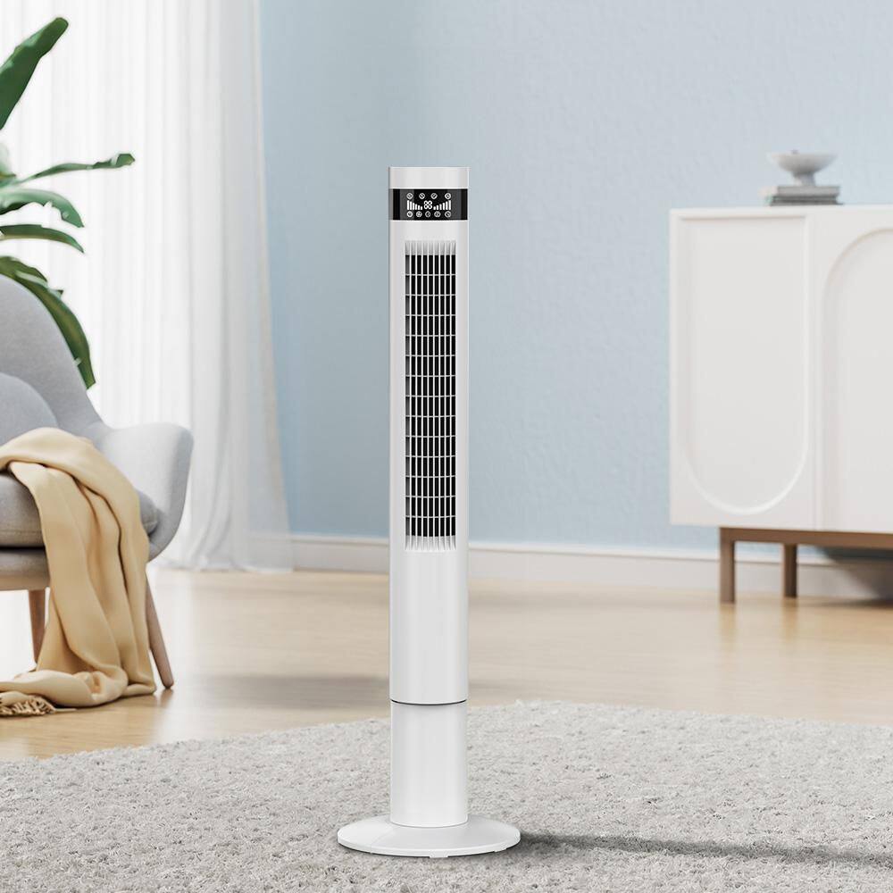 43.31 in. 3-Speeds 90° Oscillating Tower Fan with LED Display and Remote Control in White - Hercitys
