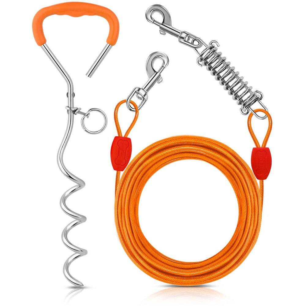 30 ft. Heavy Duty Tie-Out Dogs Cable with16 in. Ground Stake for Yard Camping and Beach, Orange - Hercitys