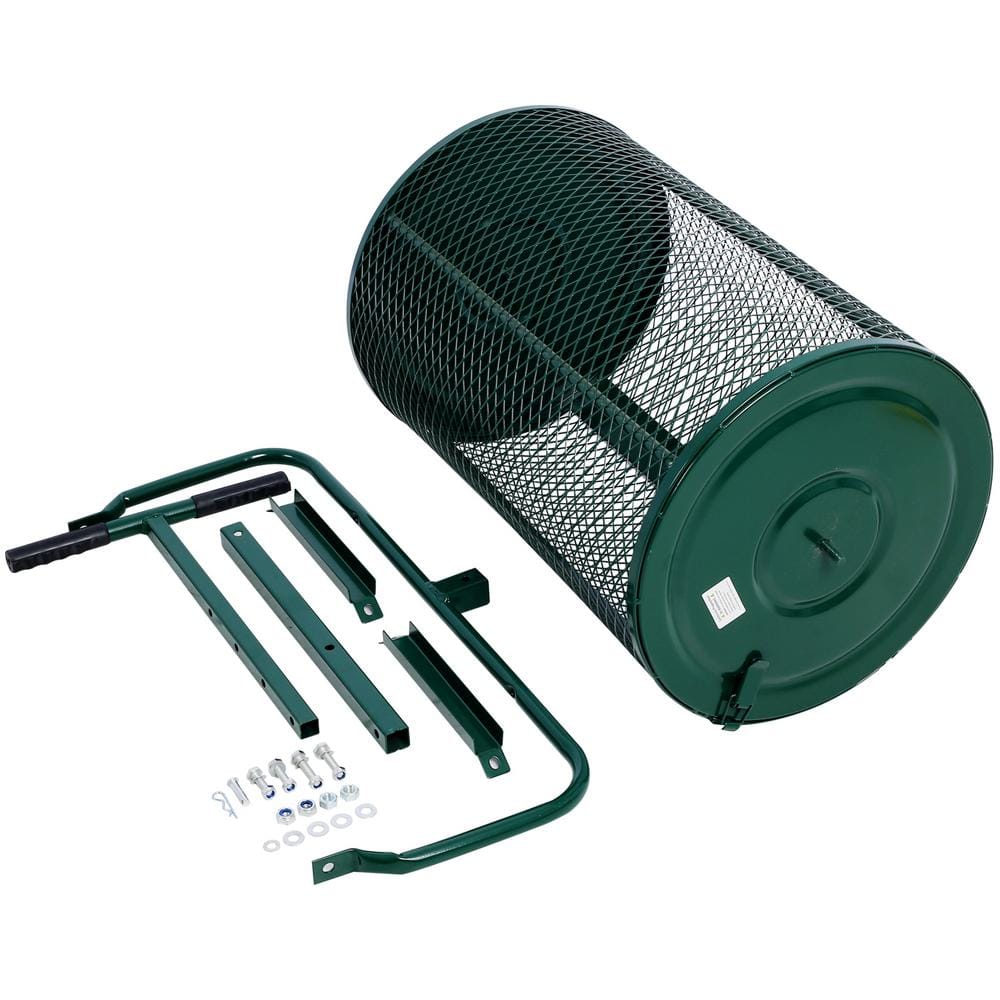 24 in. W Steel Peat Moss Spreader Heavy-Duty Compost Handheld Spreader with Metal Mesh and T-Shaped Handle in Green - Hercitys