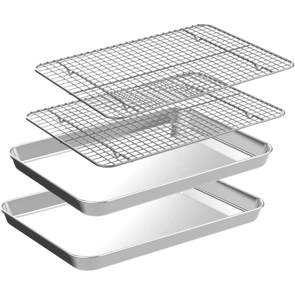 2-Piece Stainless Steel Quarter Sheet Pan with Cooling Rack Set [2 Baking Sheets & Racks] Rust,Warp Resistant & Nonstick - Hercitys
