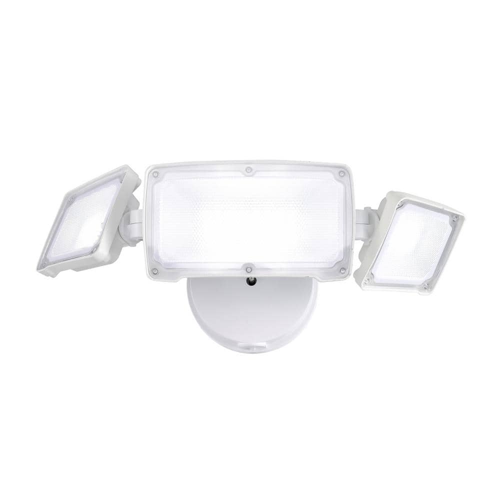3-Light White Outdoor Integrated LED Security Flood Light Wall or Eave Mount Flood Light - Hercitys