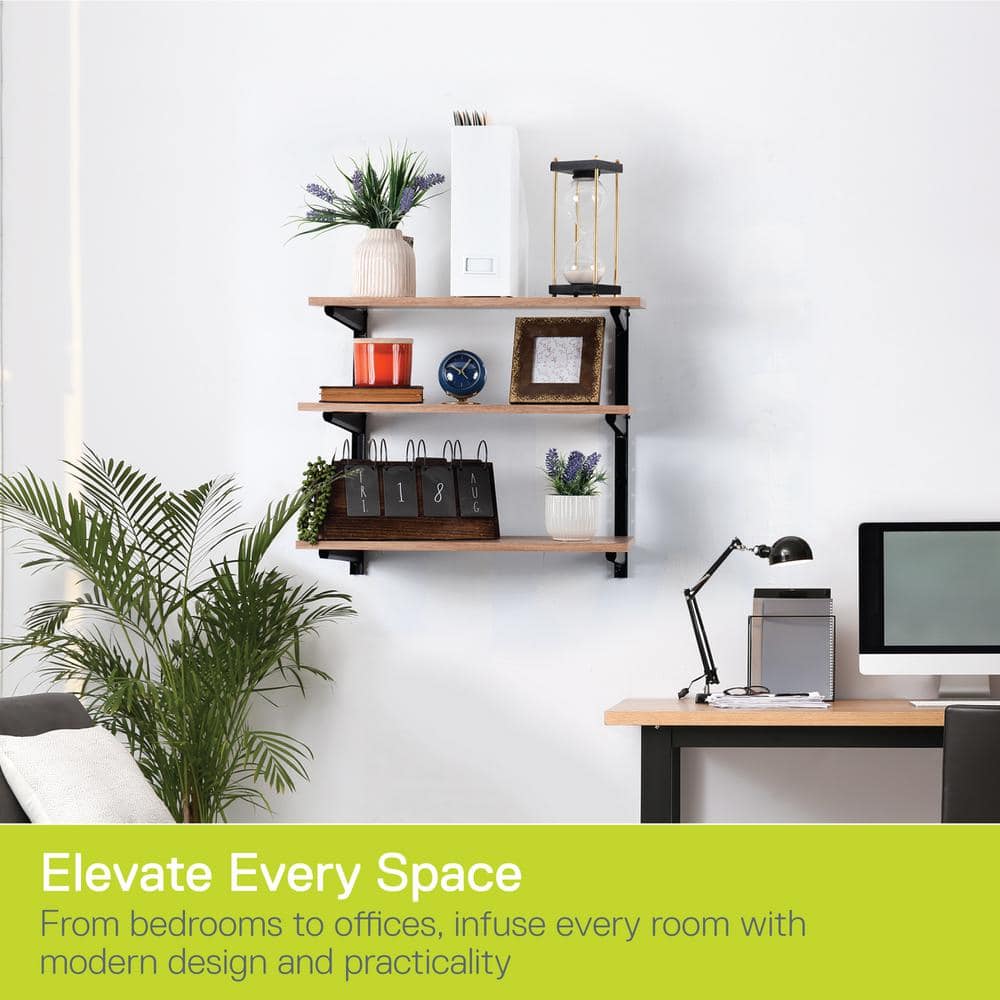 1.5 in. W 12 in. D x 21 in. H Black Heavy Duty Wall Rack, Holds 480 lbs., Adjustable 3-Tier Steel Garage Wall Shelf - Hercitys