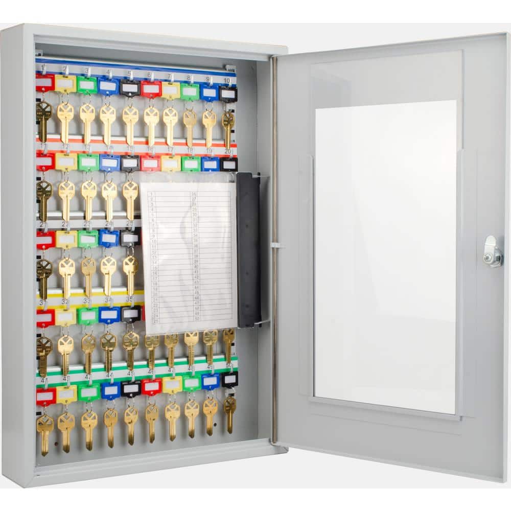 50-Position Steel Key Cabinet with Glass Door, Grey - Hercitys