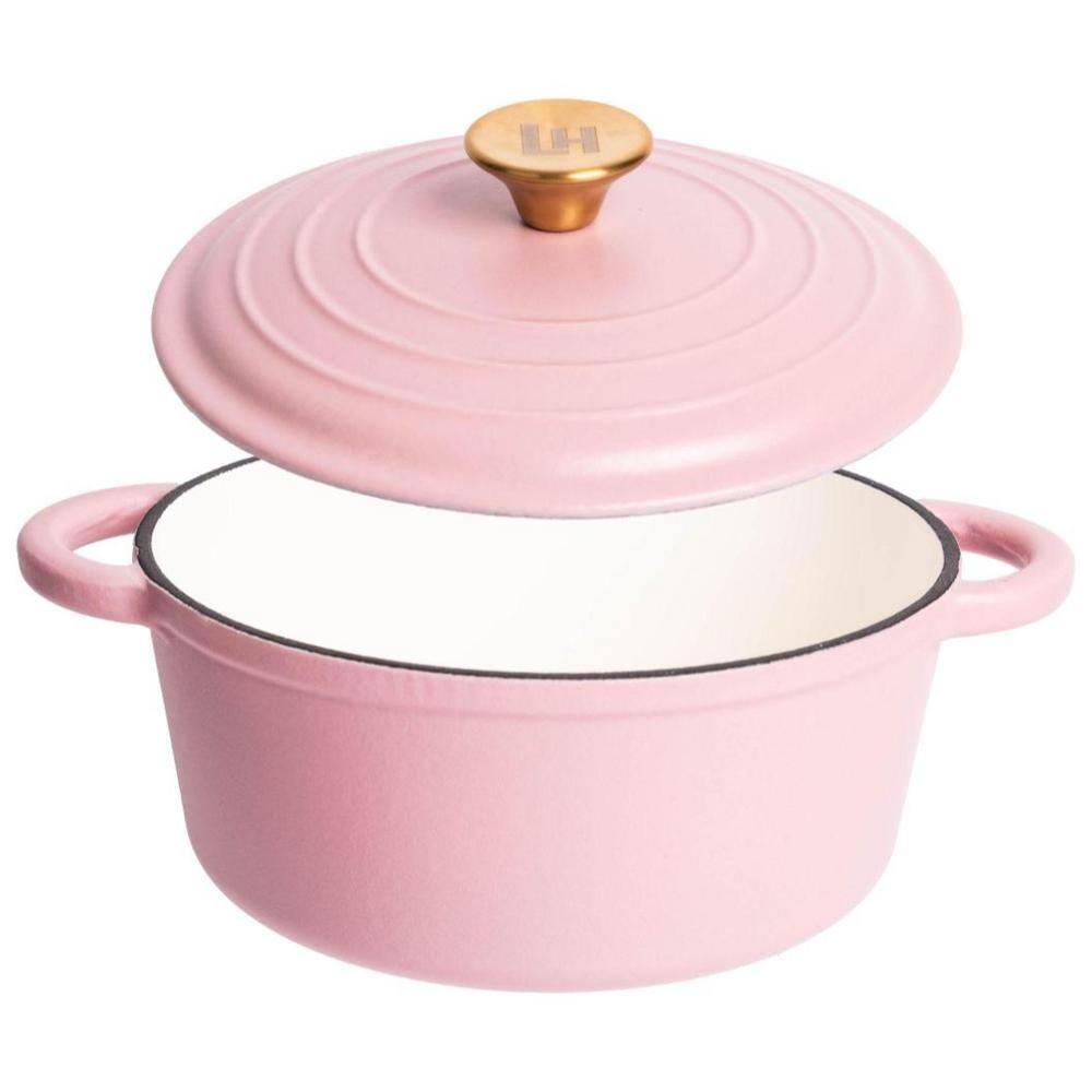 2.8 qt. Round Cast Iron Dutch Oven in Matte Pink with Lid - Hercitys