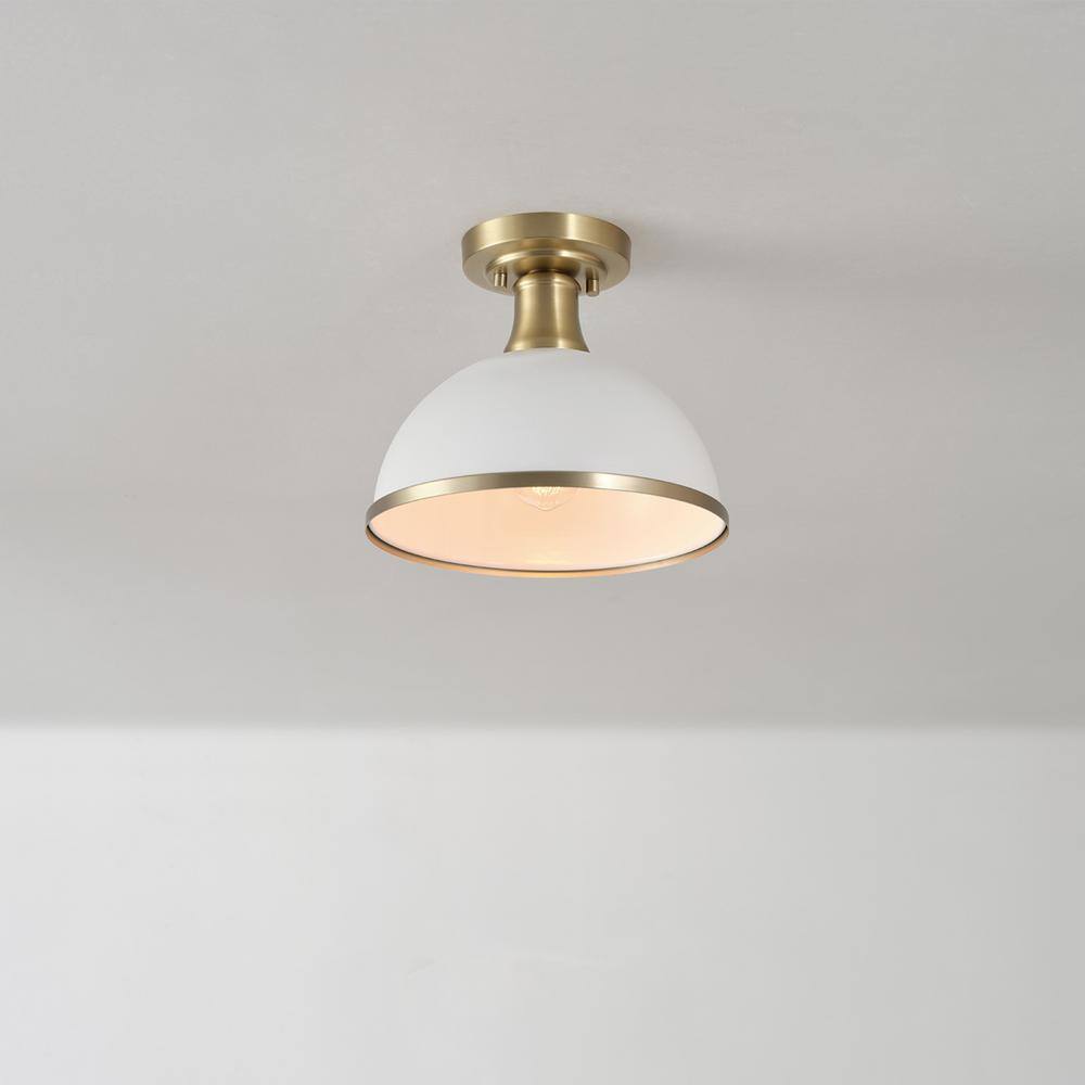 10 in. 1-Light Matte White Semi-Flush Mount Ceiling Light with Matte Brass Accents - Hercitys