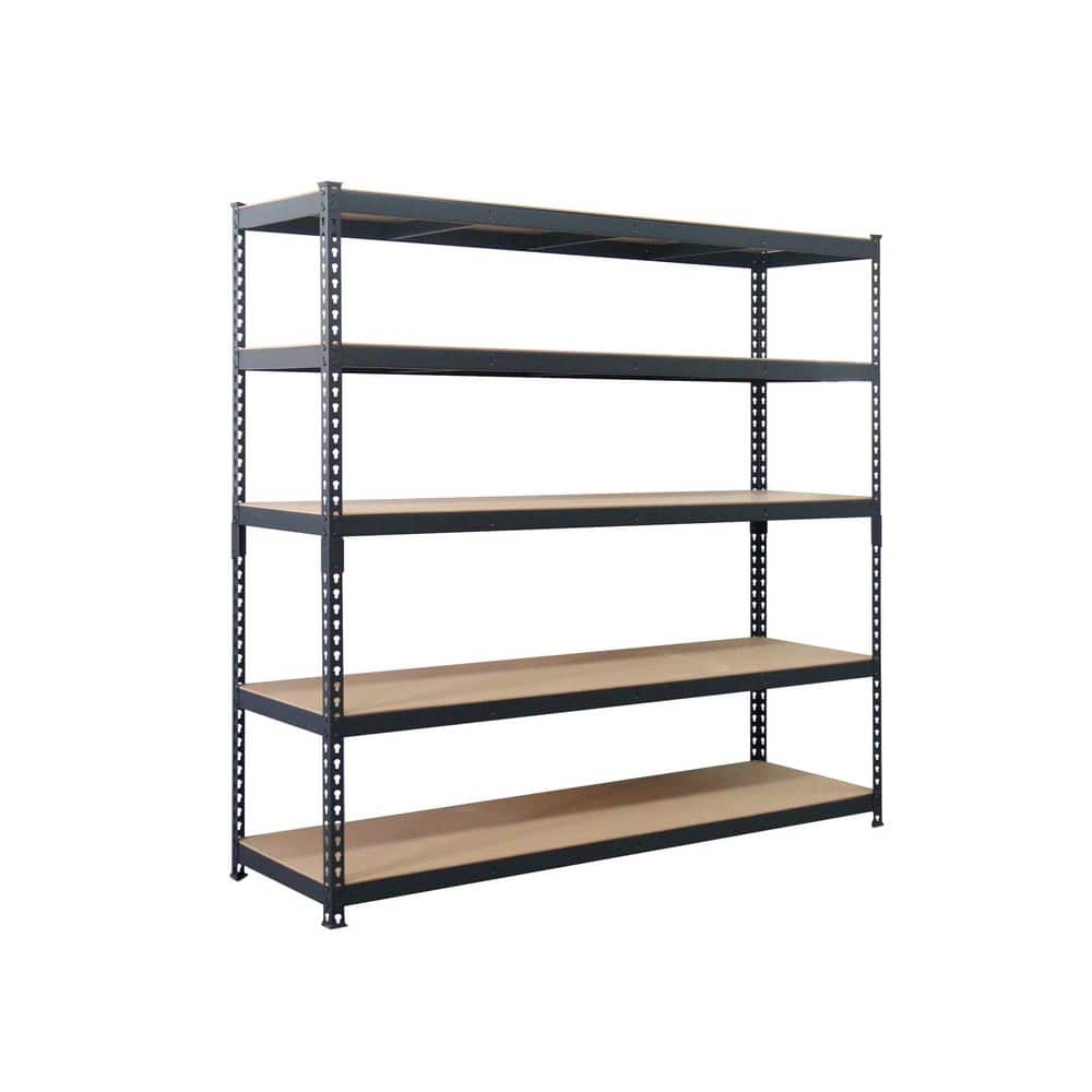 5-Tier Powder-Coated Steel Garage Storage Shelving Unit in Matte Black with HDF Racks (60 in. W x 72 in. H x 18 in. D) - Hercitys