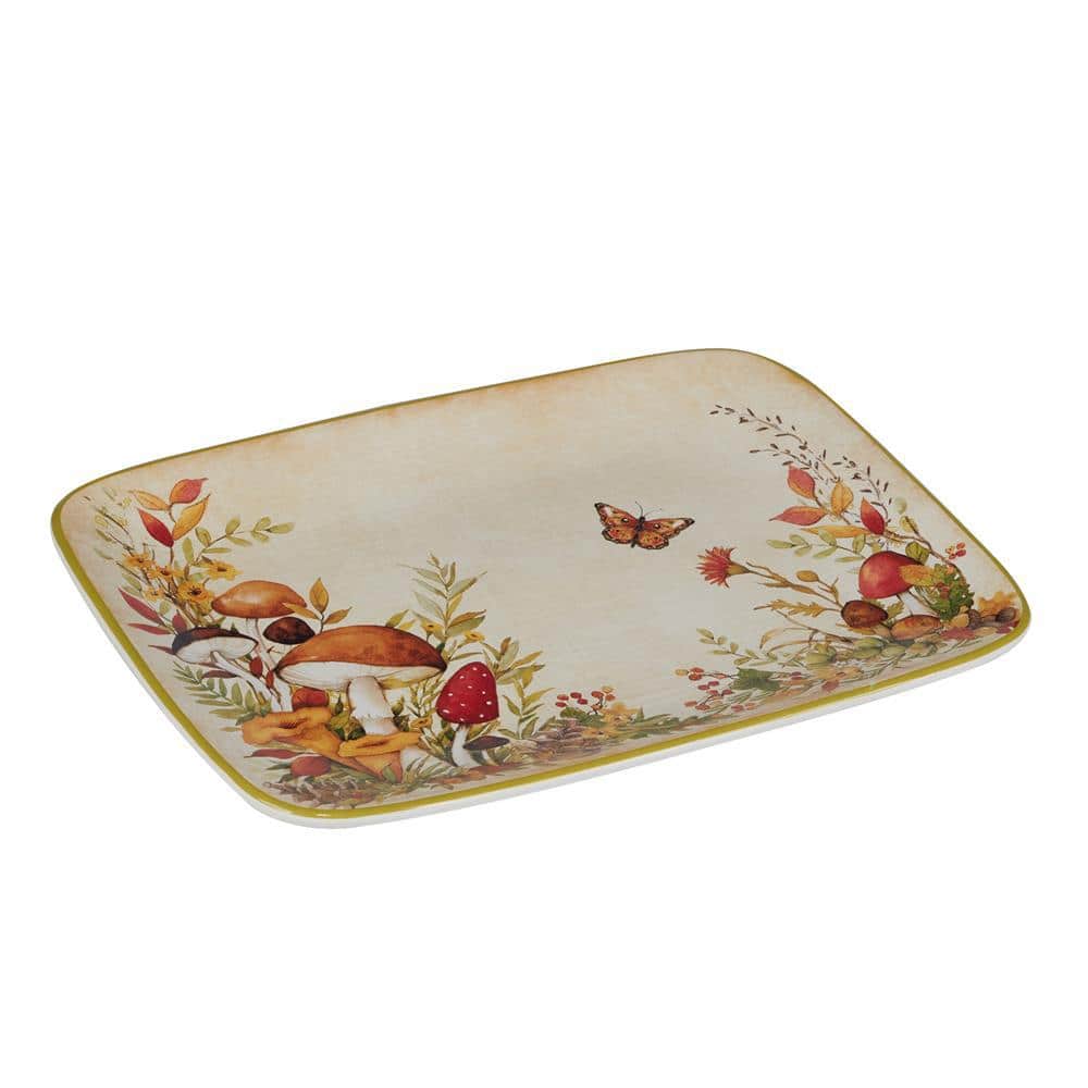 14 in. Multi-Colored Earthenware Woodland Critters Rectangular Platter - Hercitys