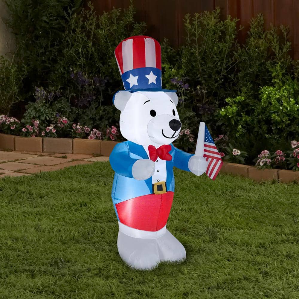 4 ft. Inflatable Fourth of July White Bear - Hercitys