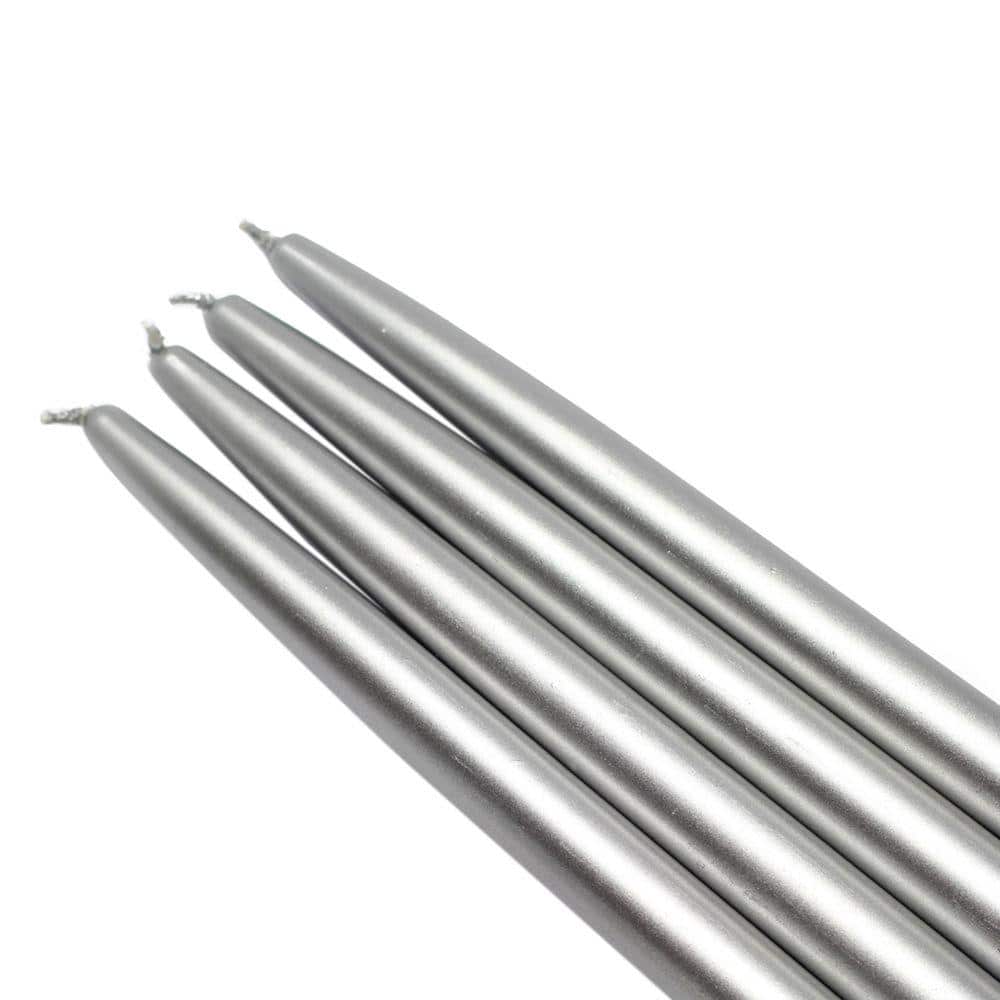 10 in. Metallic Silver Taper Candles (Set of 12) - Hercitys